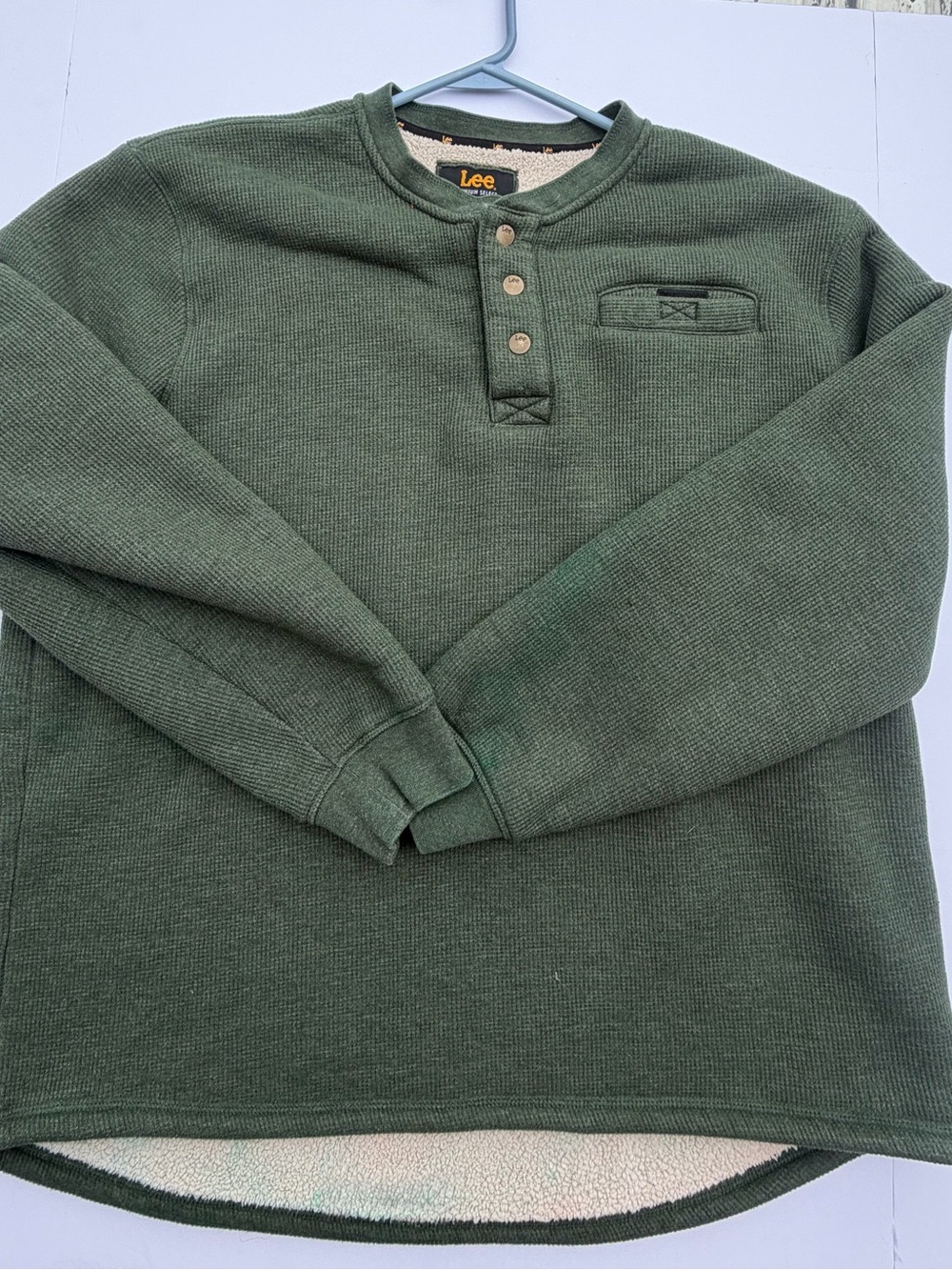Lee Men’s Olive Crewneck Henley Waffle Knit Sweater